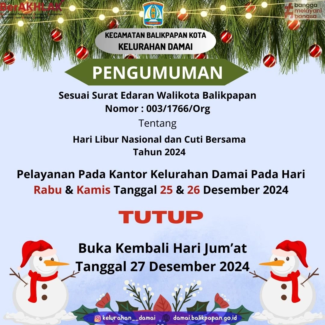 PENGUMUMAN LIBUR DAN CUTI BERSAMA HARI RAYA NATAL 2024 PENGUMUMAN LIBUR DAN CUTI BERSAMA HARI RAYA NATAL 2024